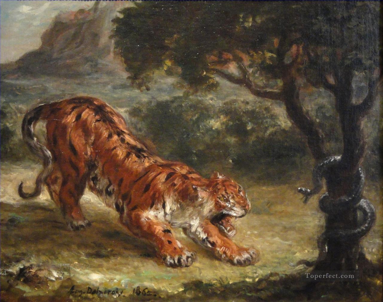Tigre et serpent par Eugene Peintures à l'huile